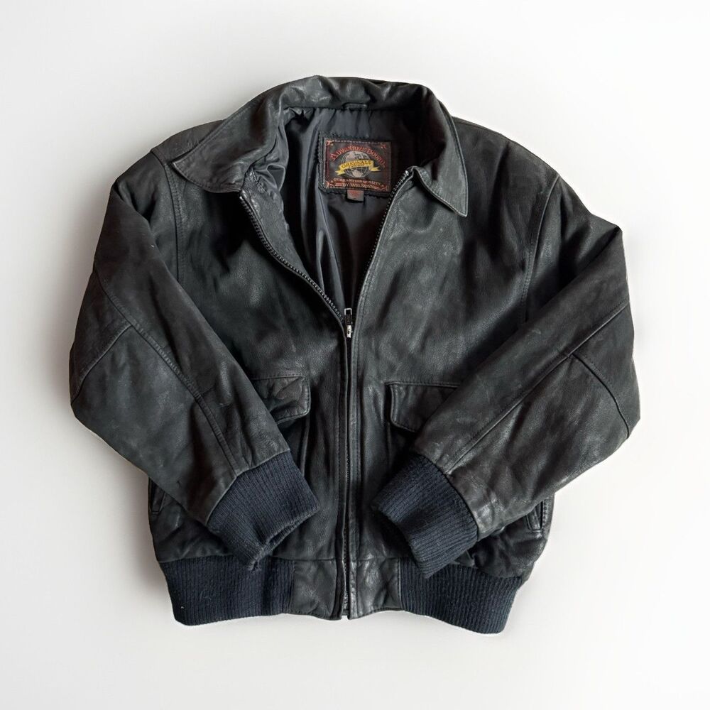 Vintage Adventure Bound Wilsons Black Bomber Jacket Youth L Full Zip Pockets